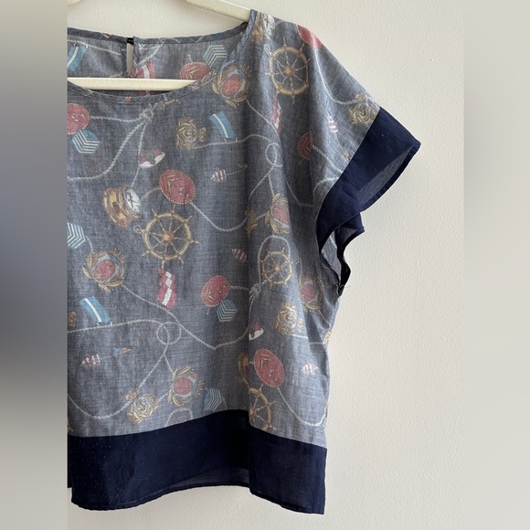 Eveve Nautical Print Blouse, Coastal Grandma Preppy Blouse, Navy Blue, Medium - Picture 5 of 15